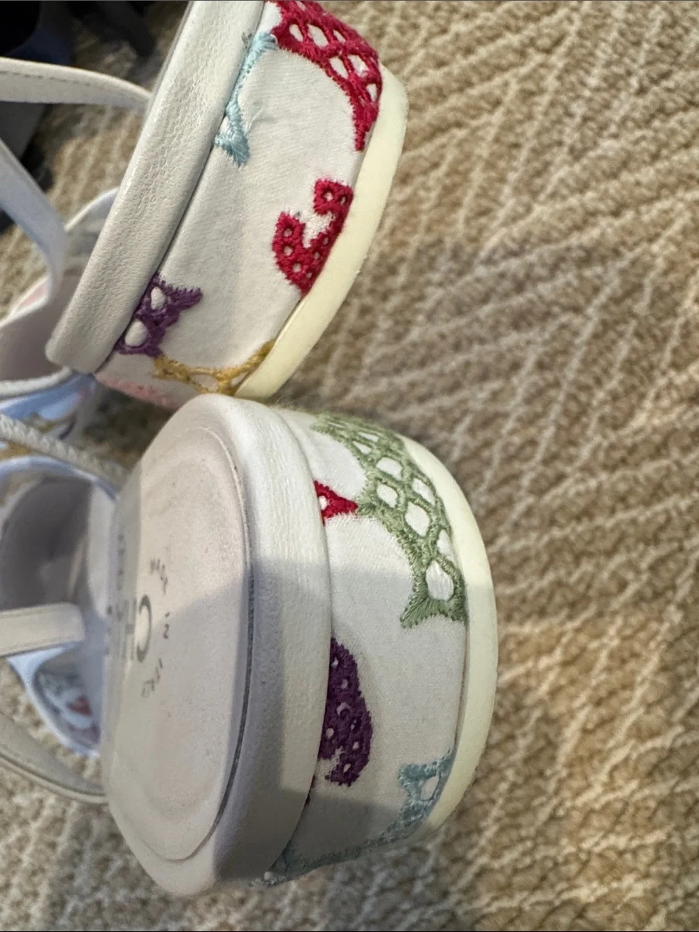 CHANEL White Multicolor Canvas Patent Cap Toe Slingback Flats